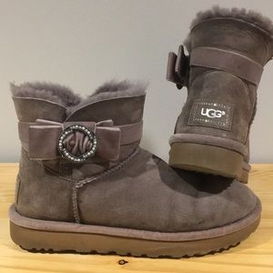 Ugg Lavender Velvet Bow Rhinestones Short Boot